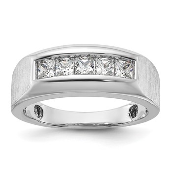 IBGoodman 14k White Gold 1 carat Lab Grown Diamond VS/SI+ G+ Five Stone Complete Polished and Satin Men's Ring