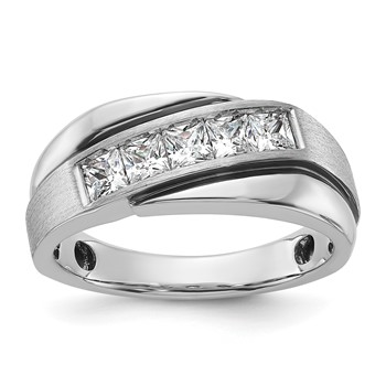 IBGoodman 14k White Gold with Black Rhodium 1 carat Lab Grown Diamond VS/SI+ G+ Complete Polished Satin and Grooved Men's Ring