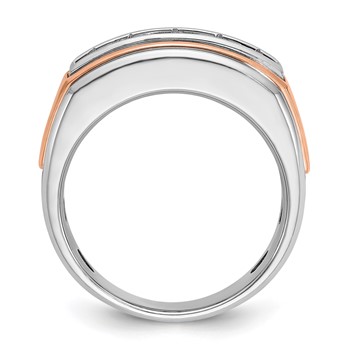 IBGoodman 14k White and Rose Gold Men's Polished and Grooved 5-Stone Ring Mounting — alternate view