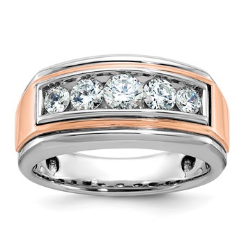 IBGoodman 14k White and Rose Gold Men's Polished and Grooved 5-Stone Ring Mounting