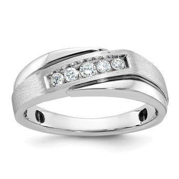 10k White Gold Men's Polished Satin and Grooved Ring Mounting
