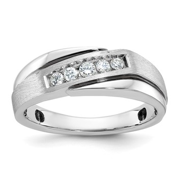 IB Goodman 14k White Gold Polished Satin and Grooved 5-Stone Mens Ring Mounting