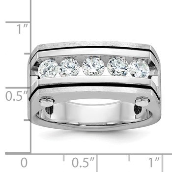IBGoodman 14k White Gold Men's Polished Satin and Grooved 5-Stone Ring Mounting — alternate view