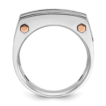 IBGoodman 14k White and Rose Gold Men's Polished Satin and Grooved 5-Stone Ring Mounting — alternate view