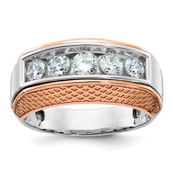 IBGoodman 14k White and Rose Gold Men's Polished and Textured 5-Stone Ring Mounting