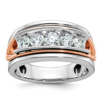 IB Goodman 14k Rose and White Gold Mens Polished Channel-set 5-Stone Ring Mounting