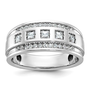 IBGoodman 14k White Gold Men's Polished and Grooved Square 5-Stone Ring Mounting