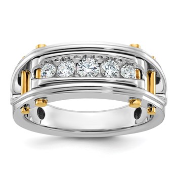IB Goodman 14k Two-tone Mens Polished Grooved Channel-set 5-Stone Ring Mounting