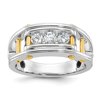 IB Goodman 14k Two-tone Mens Polished Grooved Channel-set 3-Stone Ring Mounting