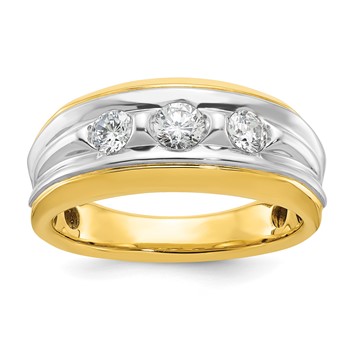 IBGoodman 14k Two-tone Men's Polished and Grooved 3-Stone Ring Mounting