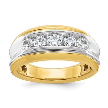 IBGoodman 14k Two-tone Men's Polished and Grooved 5-Stone Ring Mounting