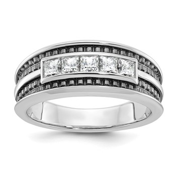 IBGoodman 14k White Gold Men's Polished and Textured Square 5-Stone Ring Mounting