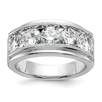 True Origin IBGoodman 14k White Gold 3 1/2 carat Lab Grown Diamond VS+ F+ Five Stone Complete Polished Brushed and Grooved Men's Ring