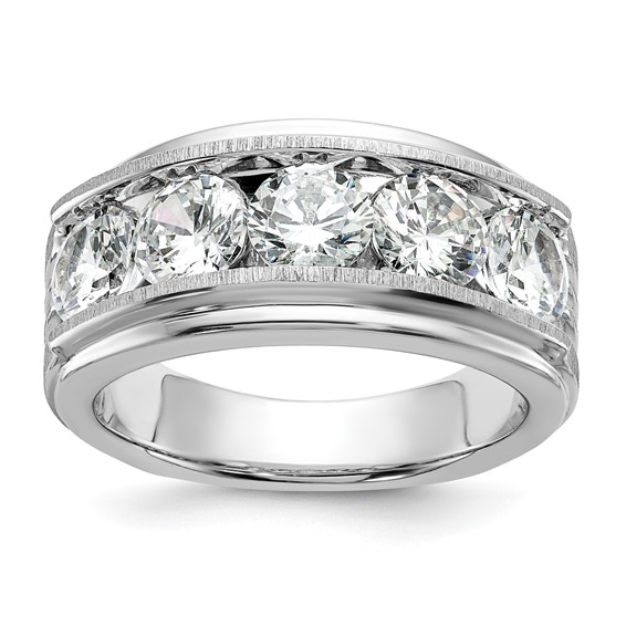 14K White Gold Brushed & Polished 3 Stone Diamond Men's Band