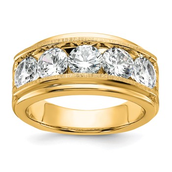 True Origin IBGoodman 14k 3 1/2 carat Lab Grown Diamond VS+ F+ Five Stone Complete Polished Brushed and Grooved Men's Ring
