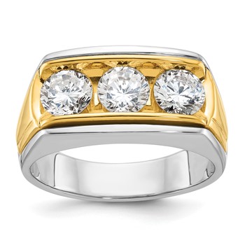 IBGoodman 14k Two-tone Men's Polished and Grooved 3-Stone Ring Mounting