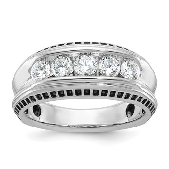 IBGoodman 14k White Gold Men's Polished and Textured 5-Stone Ring Mounting