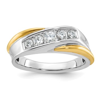 IBGoodman 14k Two-tone Men's Polished and Grooved 5-Stone Ring Mounting