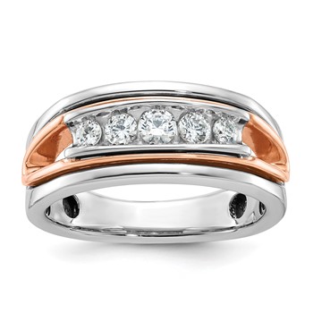 IB Goodman 14k Rose and White Gold Mens Polished Channel-set 5-Stone Ring Mounting
