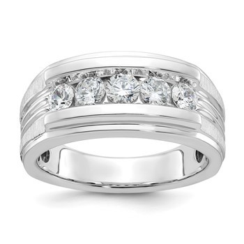 IBGoodman 14k White Gold Men's Polished Brushed and Grooved 5-Stone 1 Carat A Quality Diamond Ring