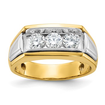 IBGoodman 14k Two-tone Men's Polished and Grooved 3-Stone Ring Mounting