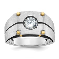 10k White Gold Men's Polished Satin and Grooved Ring