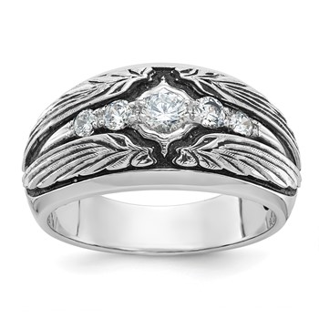 IBGoodman 14k White Gold Men's Polished and Textured 5-Stone Ring Mounting