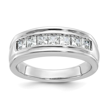 IBGoodman 14k White Gold Men's Polished and Grooved Square 7-Stone Ring Mounting