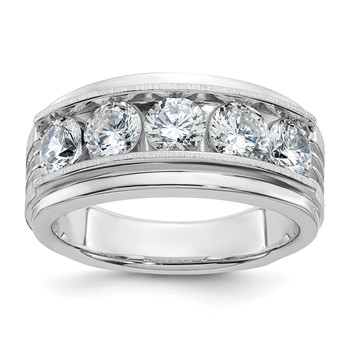 IBGoodman 14k White Gold Men's Polished Satin and Grooved 5-Stone Ring Mounting