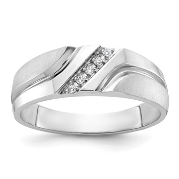 IBGoodman 14k White Gold Men's Polished Satin and Grooved 5-Stone Ring Mounting