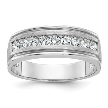 IBGoodman 14k White Gold 1/2 carat Lab Grown Diamond VS/SI+ G+ Nine Stone Complete Polished Brushed and Grooved Men's Ring