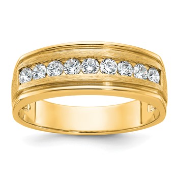 IBGoodman 14k Men's Polished Brushed and Grooved 9-Stone Ring Mounting
