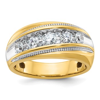 IBGoodman 14k with White Rhodium Men's Polished and Milgrain 1 Carat A Quality Diamond Ring