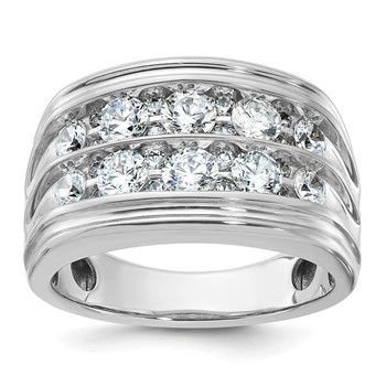 IBGoodman 14k White Gold Men's Polished and Grooved 2-Row Ring Mounting