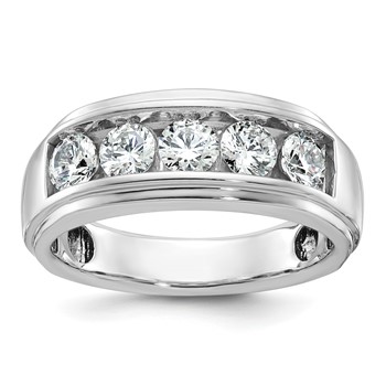 IBGoodman 14k White Gold Men's Polished and Grooved 5-Stone Ring Mounting