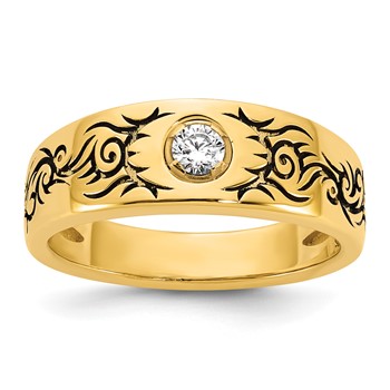 14ky Antiqued IB Goodman Flame Mens Complete 1/5ct Diamond Ring