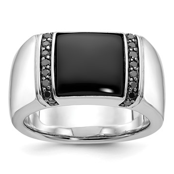IB Goodman 14k White Gold Mens Rectangle Onyx and Diamond Ring Mounting