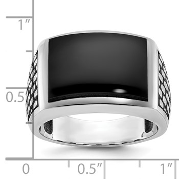 IBGoodman 14k White Gold with Black Rhodium Men's Polished and Textured Onyx Ring — alternate view