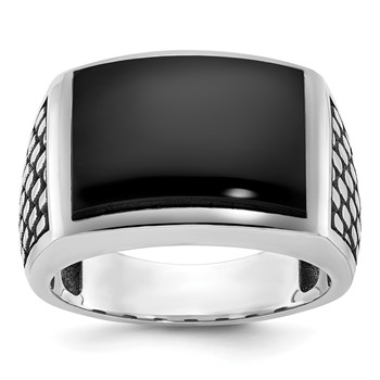 IB Goodman 14k White Gold Mens Polished and Textured Rectangle Ring Mounting
