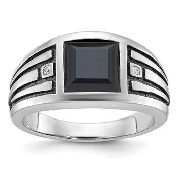 IB Goodman 14k White Gold Mens Square Onyx and Diamond Ring Mounting