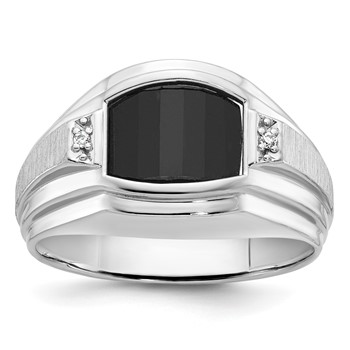 IB Goodman 14k White Gold Mens Satin Barrel Onyx and Diamond Ring Mounting