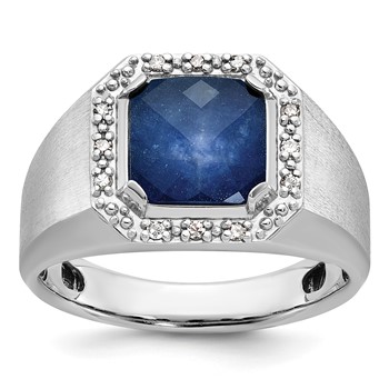 Sterling Silver Sapphire RING WITH DIAMOND ACCENTS