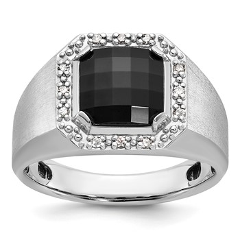 IB Goodman 14k White Gold Mens Cushion Onyx and Diamond Ring Mounting