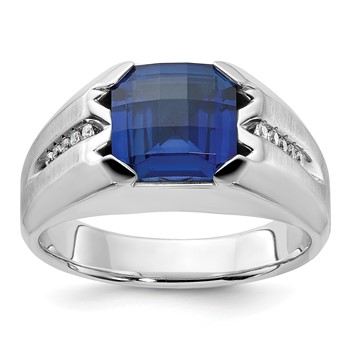IB Goodman 14k White Gold Mens Cushion Gemstone and Diamond Ring Mounting