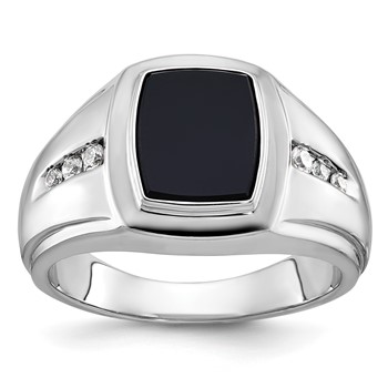 IB Goodman 14k White Gold Mens Cushion Onyx and Diamond Ring Mounting