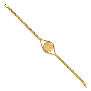 Wideband Distinguished Coin Jewelry 14k Polished Double Rope Mounted 1/10oz American Eagle Prong Set Coin Bezel Bracelet — alternate view