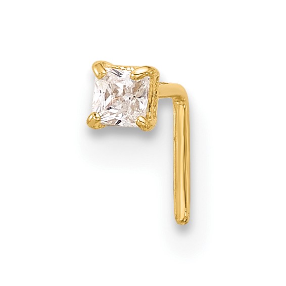 14k Gold 22 Gauge 2.5mm Square CZ Nose Stud