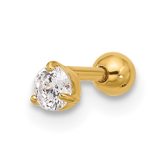 14k Gold 18 Gauge 3mm CZ Labret / Face Jewelry 14k Gold 18 Gauge 3mm CZ Labret / Face Jewelry