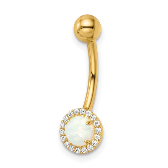 14k Yellow Gold Created Opal and CZ Belly Ring 14k Yellow Gold Created Opal and CZ Belly Ring