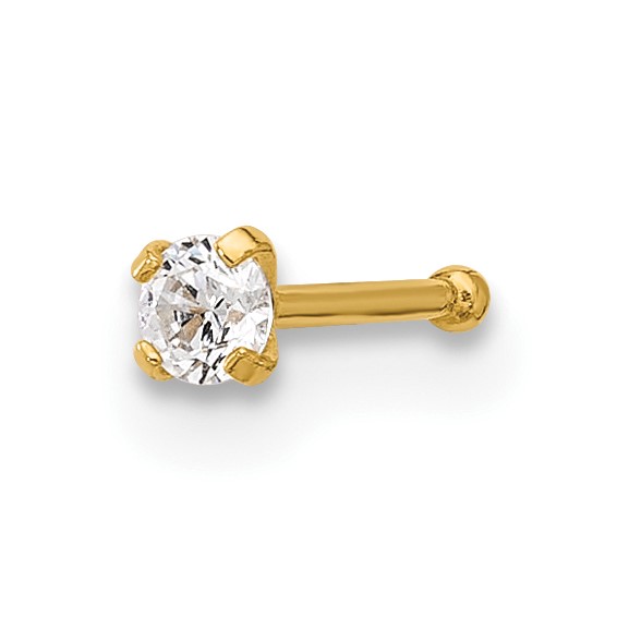 14k Gold 22 Gauge 2.5mm Square CZ Nose Stud